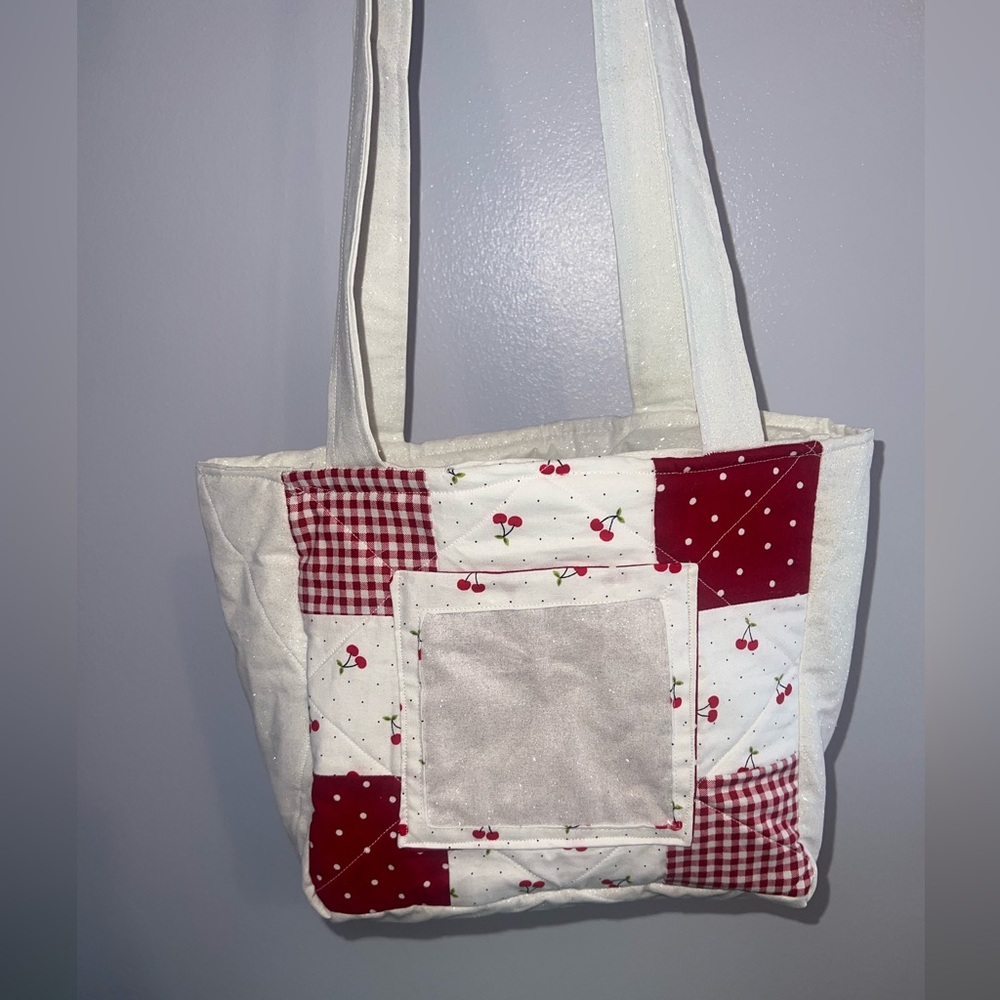 Patchwork Cherry Tote Bag - Red And White - image 1